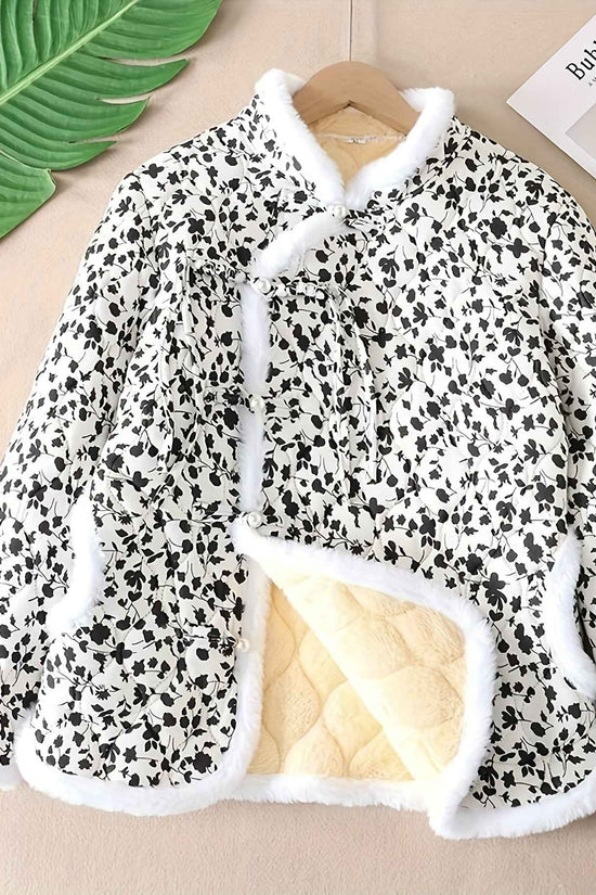 Plus Size, Women's Chinese Style Winter Coat with Cheona Collar (Standing Pronunciation) - Thick Padded Warm Jacket, Retro Button Front, Zipper Back Closure, Machine Washable Outerwear