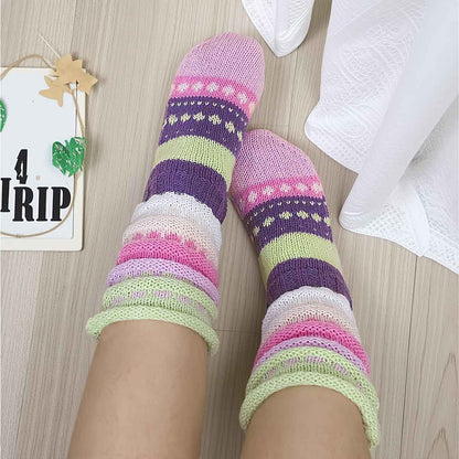 A Pair of Ins-Style Winter Women's Colorful Striped Crew Socks, Cross-Border Women's Mid-Calf Warm Color-Block Floor Socks, Cozy Footwear, Trendy Socks, Insstyle Fashion, Hand Wash Care, Durable Stitching, Women's Socks, Crew