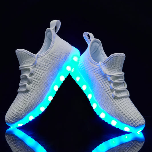 ALCUBIEREE Women'S Neon Glow-in-the-Dark Sneakers with USB Rechargeable Battery & LED Lights - Low-Top Breathable Sneakers with Lace-Up Closure, Festival Footwear, Trendy Footwear, Comfortable Fit, Lightweight Footwear, Fashi