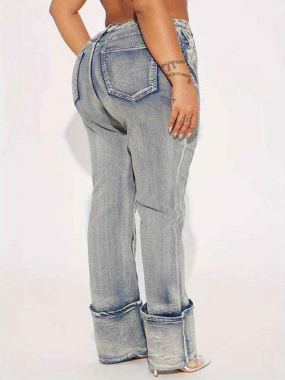 High-Waisted Wide-Leg Bell-Bottom Jeans - -Washed Vintage Blue Pants with Zipper Closure, Beltless Design & Relaxed Fit (No Belt Included) | Hand Washable Casual to Semi-Formal Wear, Spring/Fall Outfits ( West Style