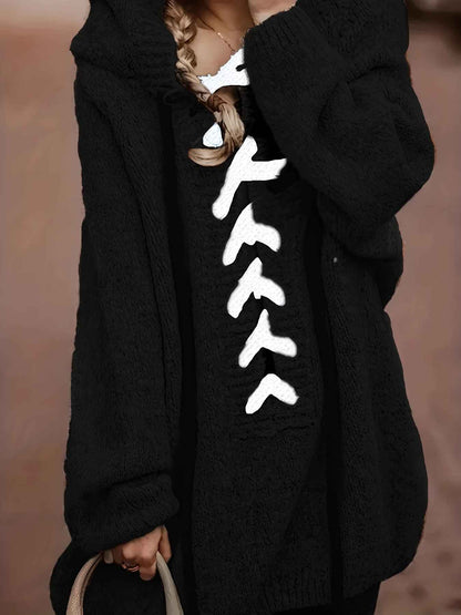 Plus Size, Plus-Size Women's Elegant Hooded Sweater - Long Sleeve Pullover with Adjustable Drawstring Hood, Soft Stretchy Fabric, Machine Washable, Solid Color Casual Winter Fall Tops, Sweater Hoodie, Autumn Apparel, Minimali