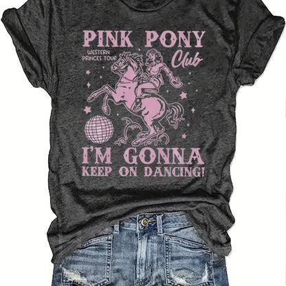 Women's Retro Western Cowgirl Graphic T-Shirt - "Pink Pony Club" Design, Short Sleeve Crew Neck, Casual & Comfortable, Perfect Gift for Friends and Family, Allseasons Top | Playful Graphic Tee | Durable Print Top, Ladies T Sh SS69 13.69 Dark Gray / XXL