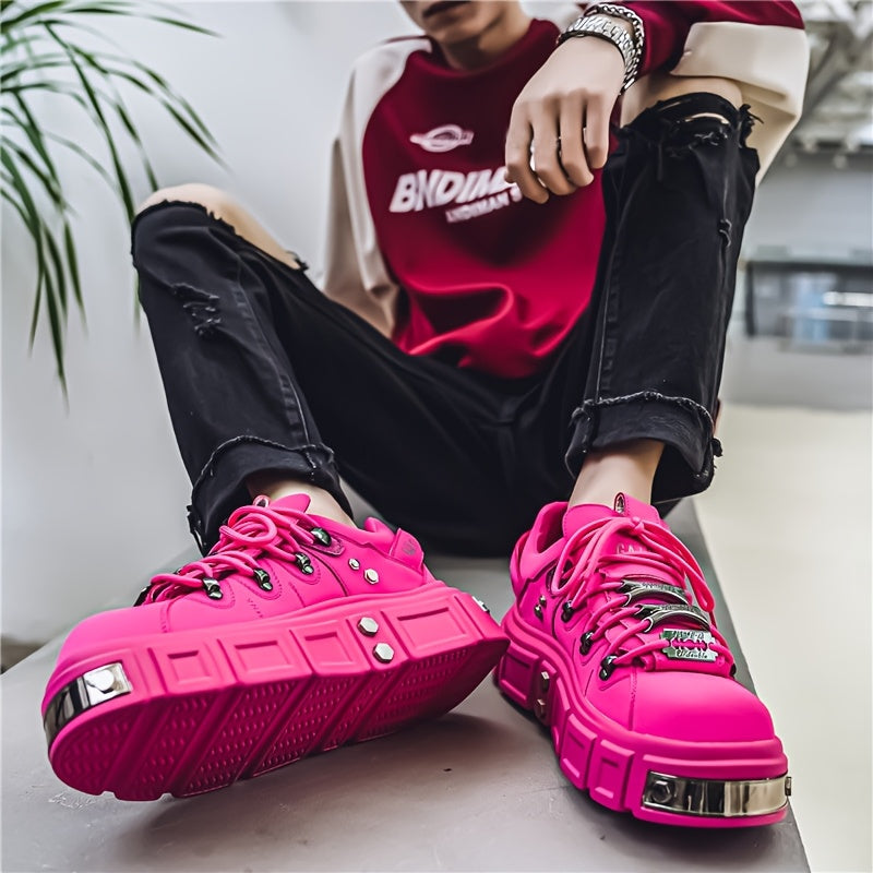 zhenyuezu Men's Stylish Casual Running Sneakers - Bright Pink, Durable & Non-Slip, Lace-Up with EVA Insole & PVC Sole, Perfect for Casual Attire, Street Style & Sports, Sports Footwear | Fashionforward Sneakers | Comfortable SS69