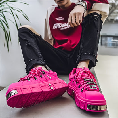 zhenyuezu Men's Stylish Casual Running Sneakers - Bright Pink, Durable & Non-Slip, Lace-Up with EVA Insole & PVC Sole, Perfect for Casual Attire, Street Style & Sports, Sports Footwear | Fashionforward Sneakers | Comfortable SS69