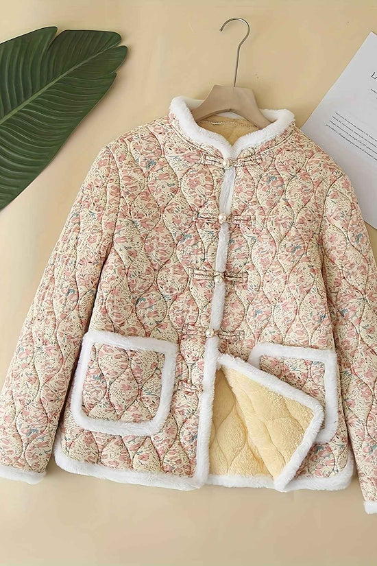 Plus Size, Women's Chinese Style Winter Coat with Cheona Collar (Standing Pronunciation) - Thick Padded Warm Jacket, Retro Button Front, Zipper Back Closure, Machine Washable Outerwear