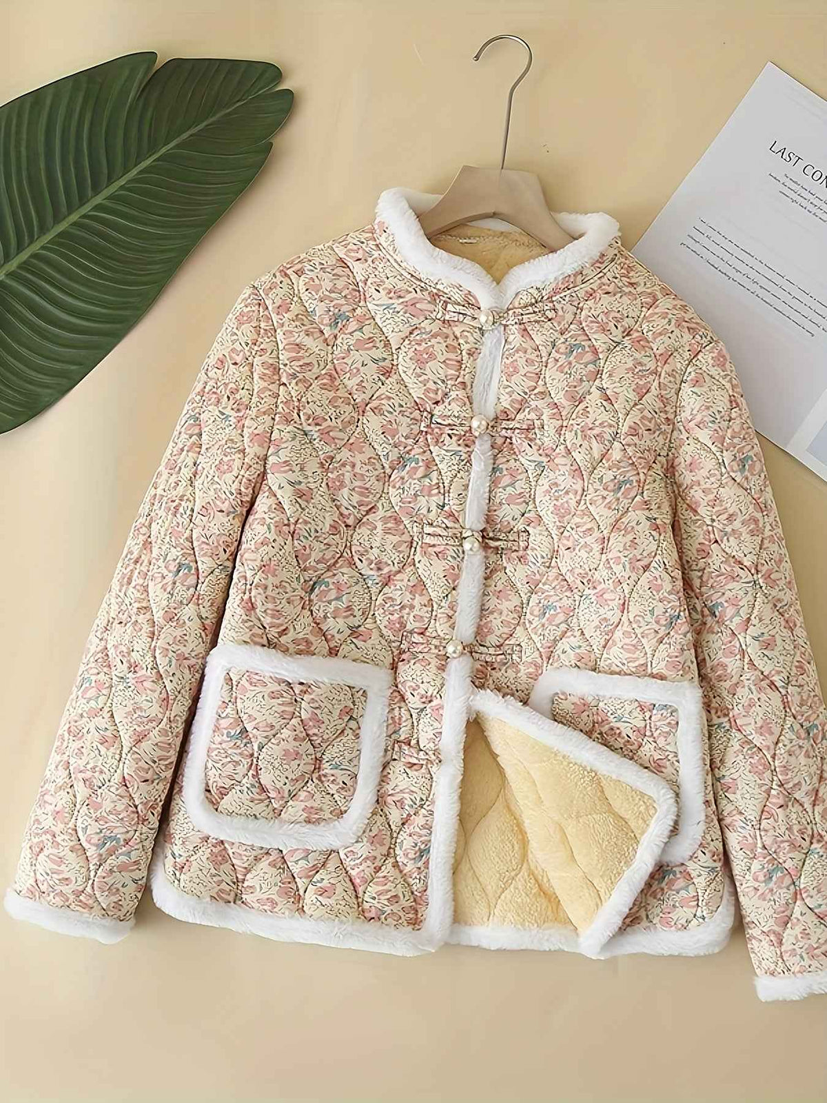 Plus Size, Women's Chinese Style Winter Coat with Cheona Collar (Standing Pronunciation) - Thick Padded Warm Jacket, Retro Button Front, Zipper Back Closure, Machine Washable Outerwear