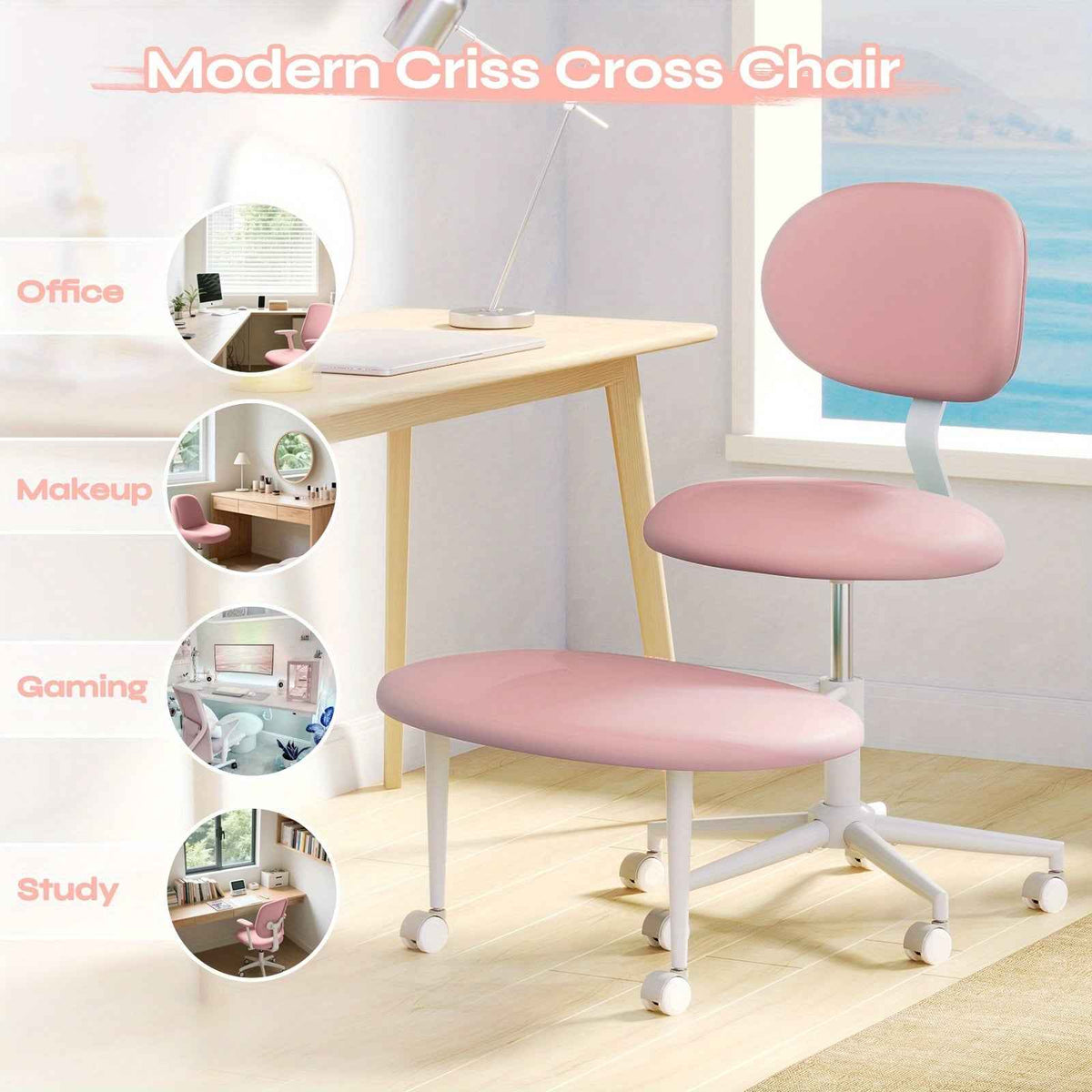 Ergonomic Cross Legged Office Chair | 360° Swivel, Adjustable Height, Lumbar Support, Velvet and PU Leather Black, Stainless Steel Frame, Memory Foam, Perfect Christmas Gift for Fidgety Sitters and Yoga Lover.