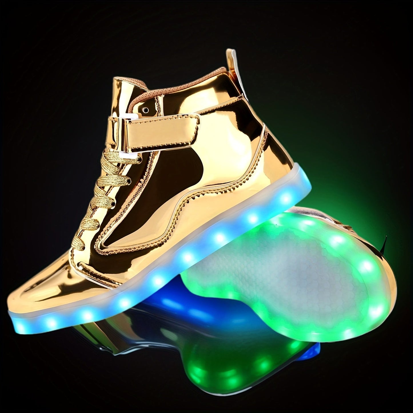 [LED Dancing Shoes] LED Lights Up Dancing Shoes | Luminous Flashing Trainers for Women and Men, Unisex Couples Sneakers, Lace Up SS69 52.69 Golden / US 10