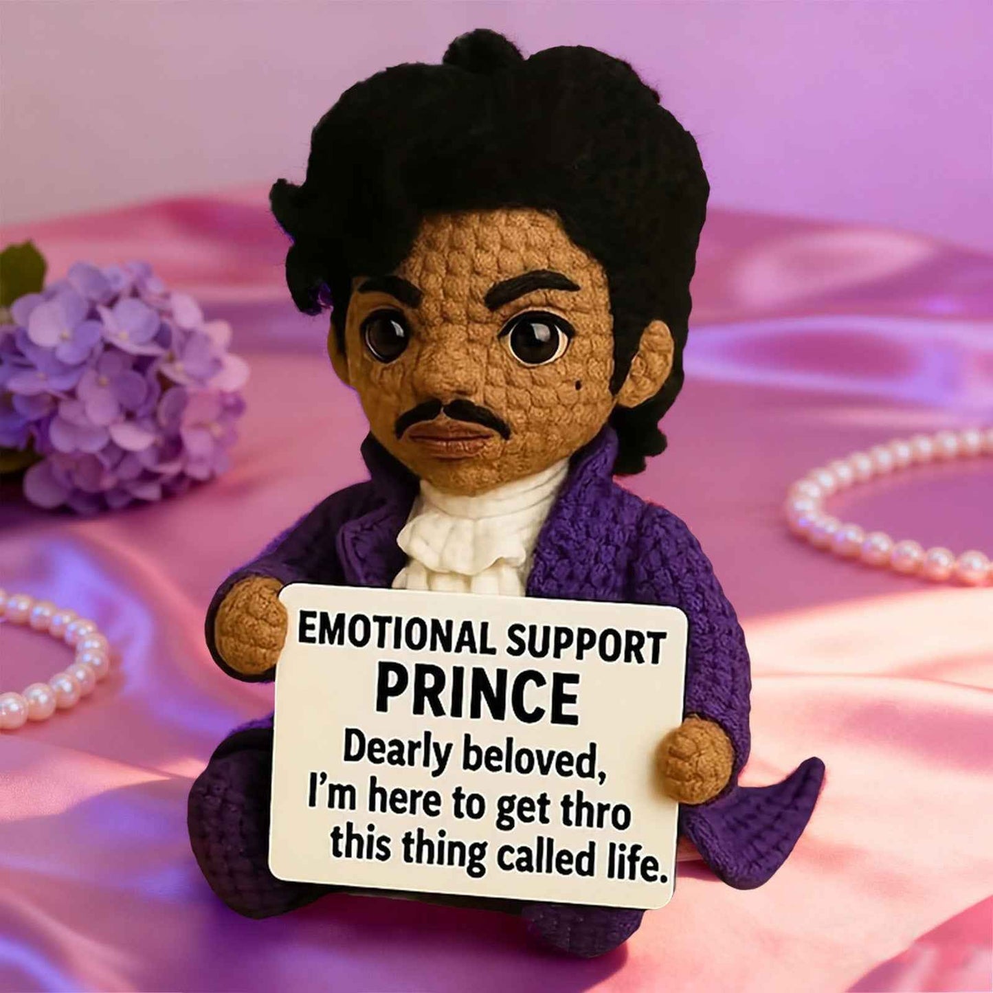 1pc Handmade Crocheted Emotional Support Doll with Expressive Eyes & Smile - Soft Polyester Plush with Positive Affirmation Card, Collectible Gift for Women, Music Lovers, Graduation, Christmas, Birthdays, Coworkers - No Batt