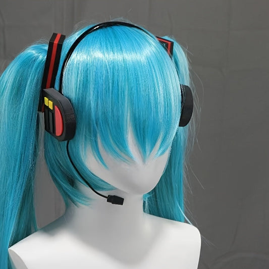 Anime-Inspired Cute Cosplay Headpiece with Red Accents, 3D Printed Twin Tails Hair Accessory, Plastic Material, Hand Wash Only, Animal Party Supplies and Performance Accessories for Festive Gatherings SS69