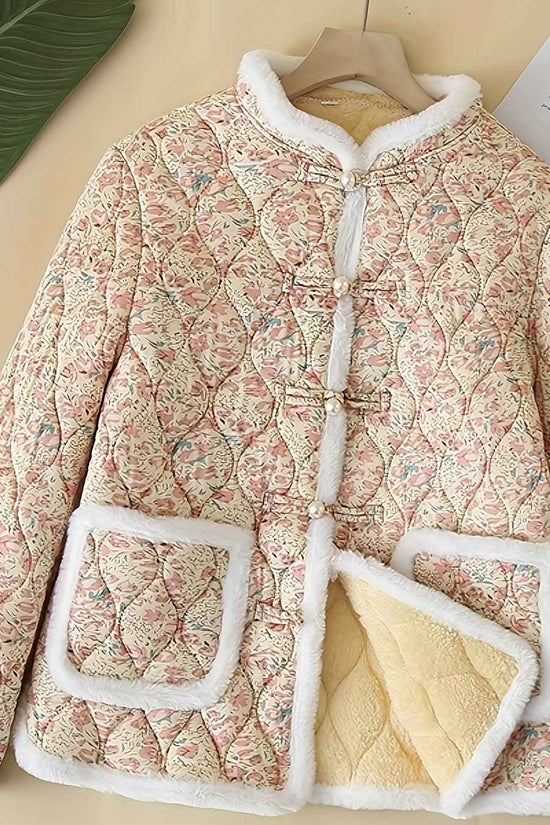 Plus Size, Women's Chinese Style Winter Coat with Cheona Collar (Standing Pronunciation) - Thick Padded Warm Jacket, Retro Button Front, Zipper Back Closure, Machine Washable Outerwear