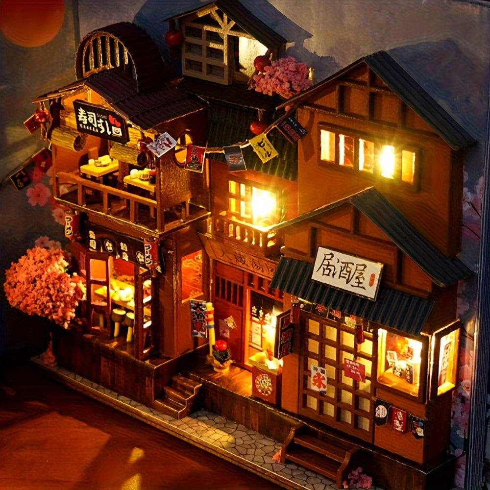 3D Handcrafted Cherry Blossom Alley Bookends, Japanese Style Miniature Model, Art Deco Home Decor, Thanksgiving Tabletop Display, Manufactured Wood, Dry Battery Powered (3 Button Batteries Not Included), Creative Valentine'S SS69