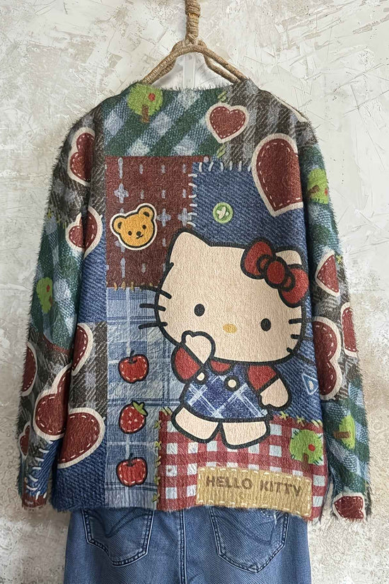 Plus Size, Women's Plus Size Elegant Oversized Plush Cat & Floral Sweater - Loose Fit Round Neck Long Sleeve Pullover, Cozy Winter Sweaters Suitable for Fall/Winter, Casual & Semi-Formal Wear