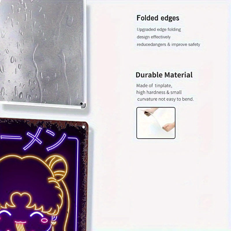 1pc Retro Japanese Ramen Girl Neon Sign - Contemporary Metal Wall Art, Multipurpose Decor for Bar, Cafe, Beach House & Backyard, No Electricity Needed, Easy Mounting, Anime Room Decor SS69