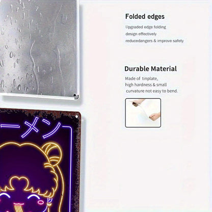 1pc Retro Japanese Ramen Girl Neon Sign - Contemporary Metal Wall Art, Multipurpose Decor for Bar, Cafe, Beach House & Backyard, No Electricity Needed, Easy Mounting, Anime Room Decor SS69