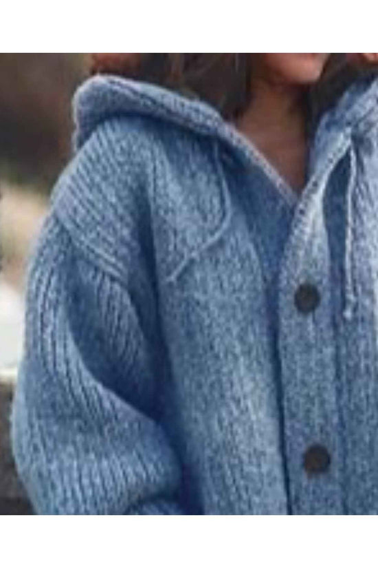 Plus Size, Plus Size Elegant Hooded Cardigan Jacket - 100% Winter Sweater Coat with Front Button Closure, Hooded Long Sweater Jacket Suitable for Fall/Winter, Brown/Navy/Red - Casual & Formal Wear, Machine Washable Cozy Outer