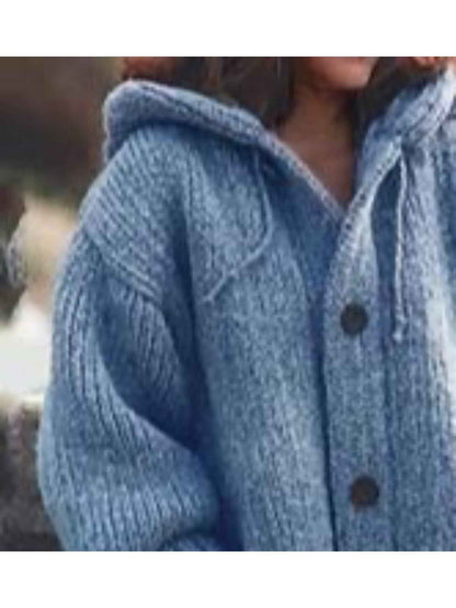 Plus Size, Plus Size Elegant Hooded Cardigan Jacket - 100% Winter Sweater Coat with Front Button Closure, Hooded Long Sweater Jacket Suitable for Fall/Winter, Brown/Navy/Red - Casual & Formal Wear, Machine Washable Cozy Outer