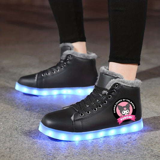 Women's & Unisex (for) Kuromi Cartoon LED Glowing Sneakers - -Lined Winter Warm Light Shoes with USB Rechargeable Multicolor Flashing, Traction TPR Sole & Anime Design for Night Sports/Party Wear - Compatible with