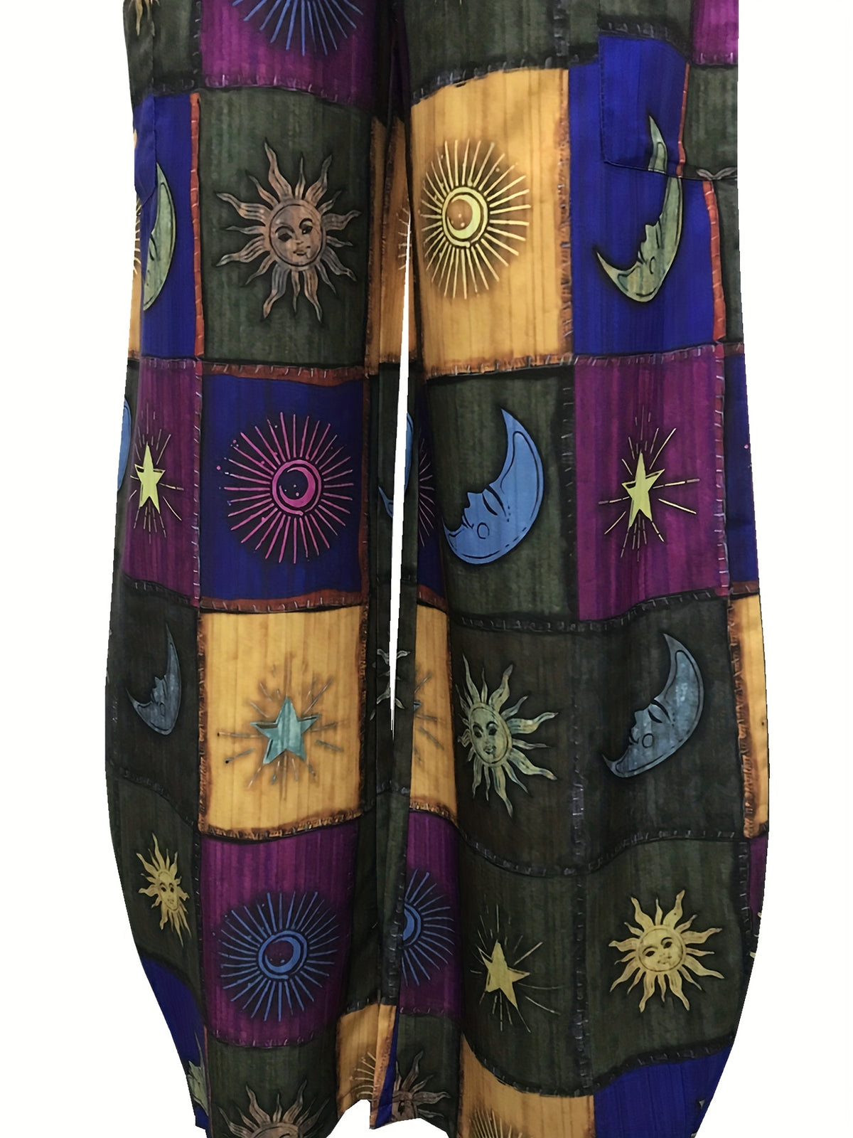 Sun & Moon Print Wide Leg Pants, Casual Elastic Waist Pants With Pocket, Women's Clothing - SS69
