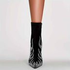 Women'S Pointed High Heeled Rhinestone Booties