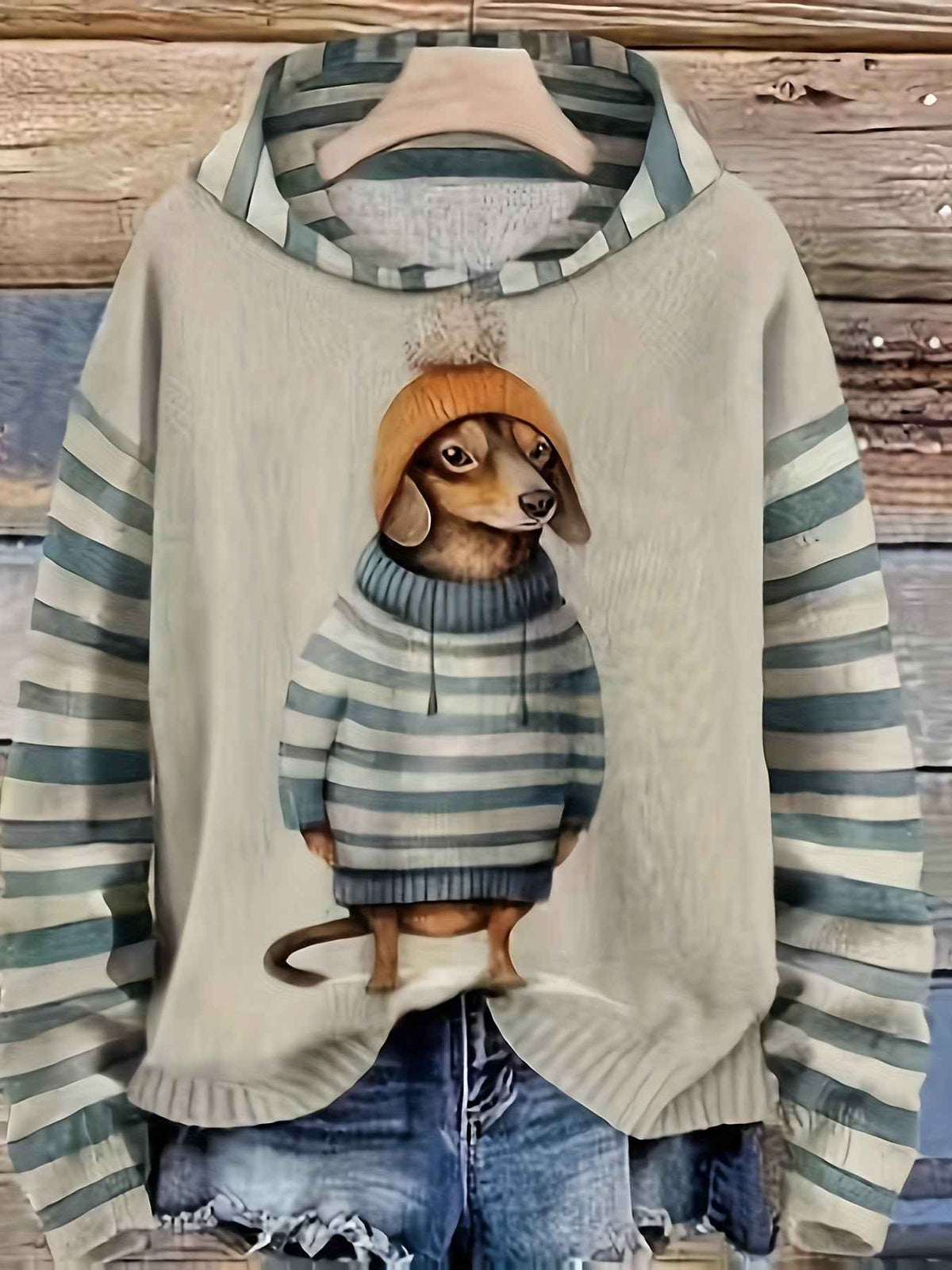 [Cute Sweater] Cute Dachshund Dog Plus Size Women's Casual Round Neck Long Sleeve Sweater | 3D Digital Print, Navy Blue, Cozy Fall Winter Top, Dog Sweater, Winter Comfort Clothing, Texture