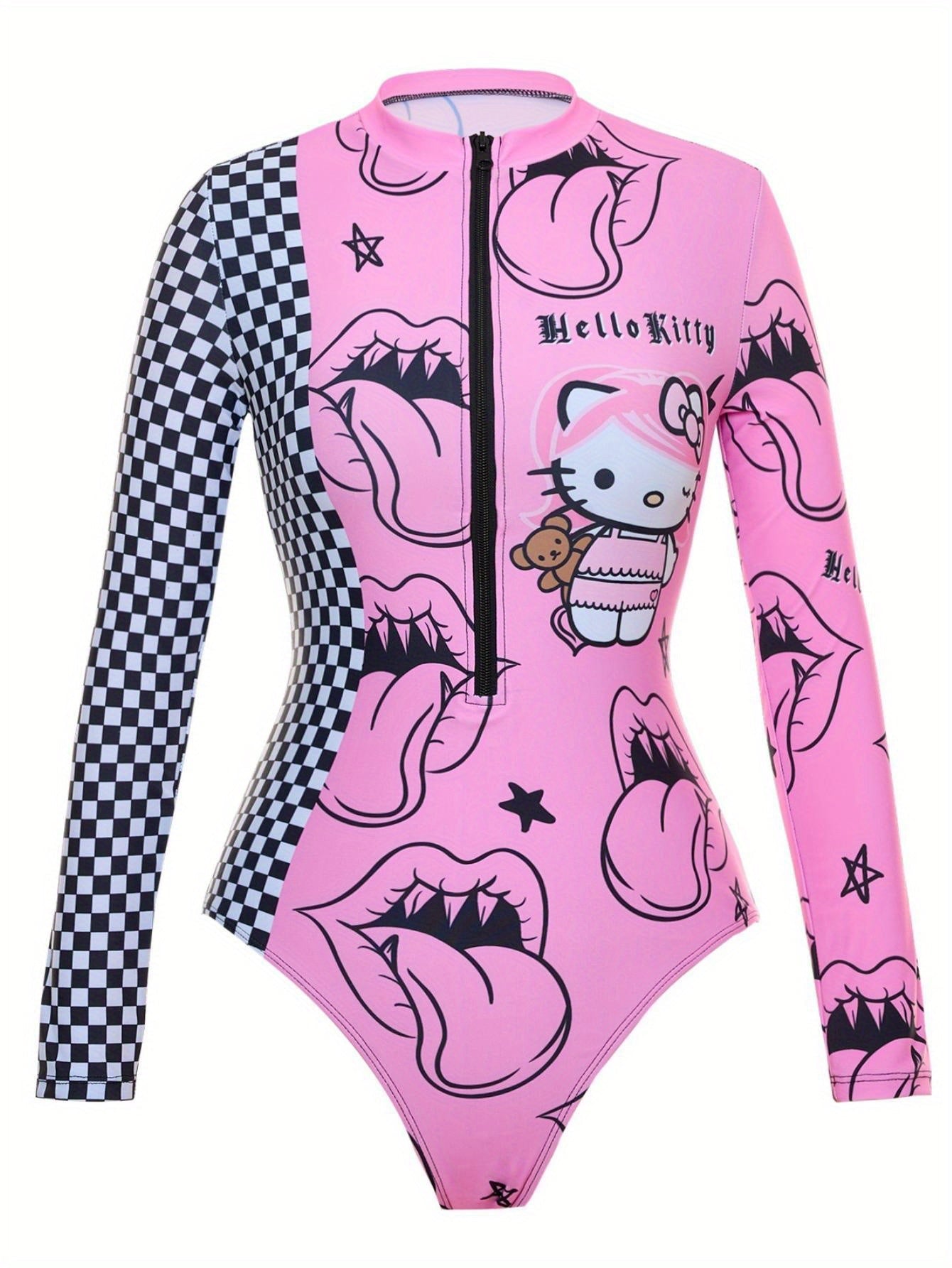 [Cute Cartoon Bikini] Sanrio Cute Cartoon 1pc/a set Gir Bikini - Small Breast Gathers Beach Vacation Style SS69