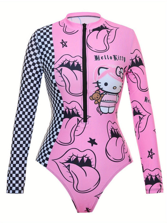 [Cute Cartoon Bikini] Sanrio Cute Cartoon 1pc/a set Gir Bikini - Small Breast Gathers Beach Vacation Style SS69