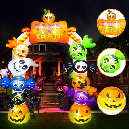 Kalolary 10ft Halloween Inflatable Archway with Candy, Pumpkins, Bats & Skulls - LED-Lit Spooky Yard Decor, High Quality Polyester, Built-in Blower, Stakes & Ropes for Indoor/Outdoor Garden, Lawn, Patio SS69 99.69 Polychrome