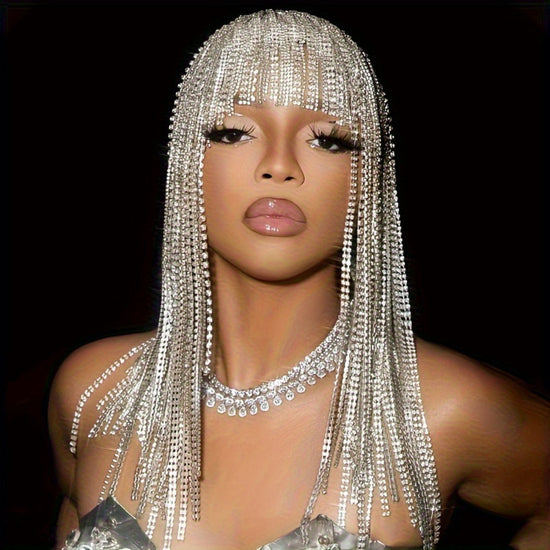 Luxurious All Rhinestone Retro Ethnic Style Long Tassel Headband, Fashionable Bridal Accessories, Gothic Hair Chain, Elegant And Soft Headwear SS69