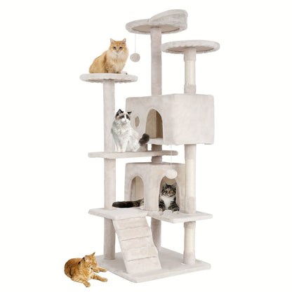 54/70" Multi-Level Cat Tree Tower with Scratching Posts & Cozy Condos, Space-Saving Indoor Cat Playhouse, Durable Plywood Construction, Fun Jumping Platforms, Multiple Colors Available for Cats SS69 54.69 Beige / 54''H