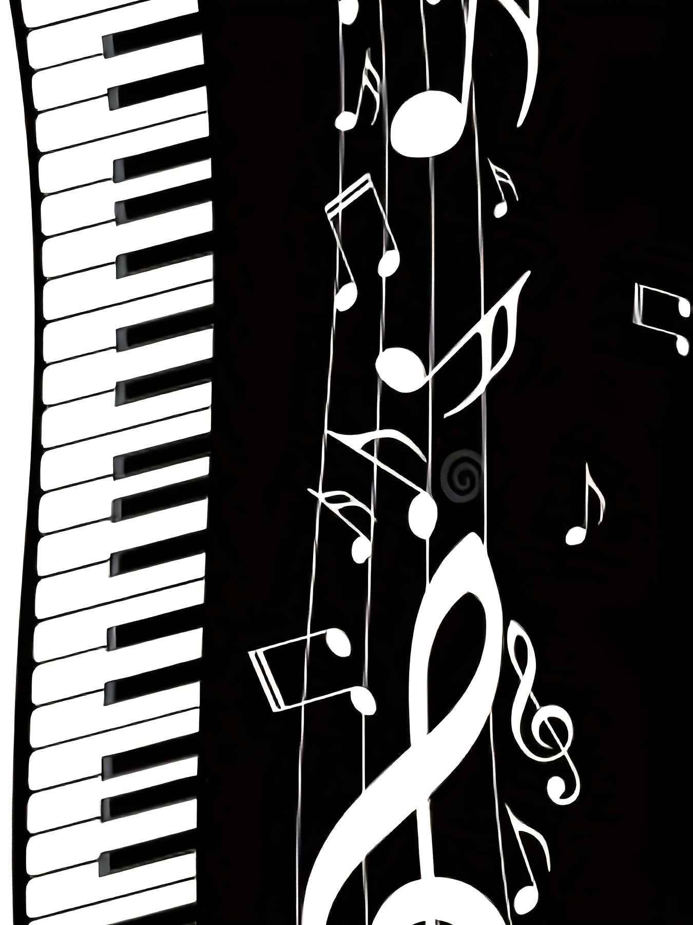 Women'S Stylish Piano Print Dress - Black & White with Musical Notes, Short Sleeve, Round Neck, A-Line Silhouette, Summer Casual Wear, Piano Gifts