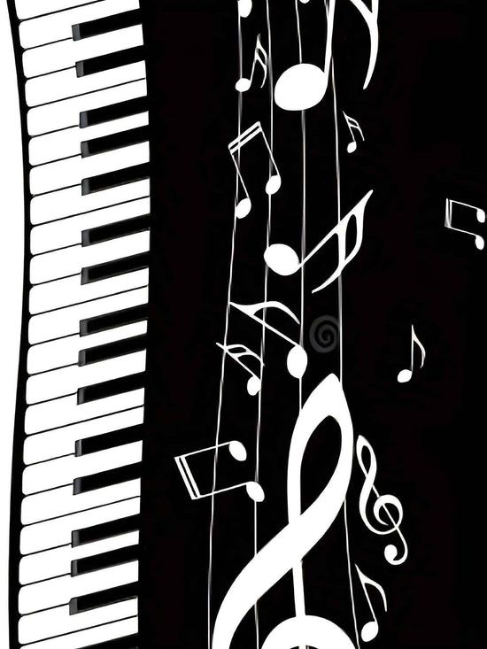 Women'S Stylish Piano Print Dress - Black & White with Musical Notes, Short Sleeve, Round Neck, A-Line Silhouette, Summer Casual Wear, Piano Gifts