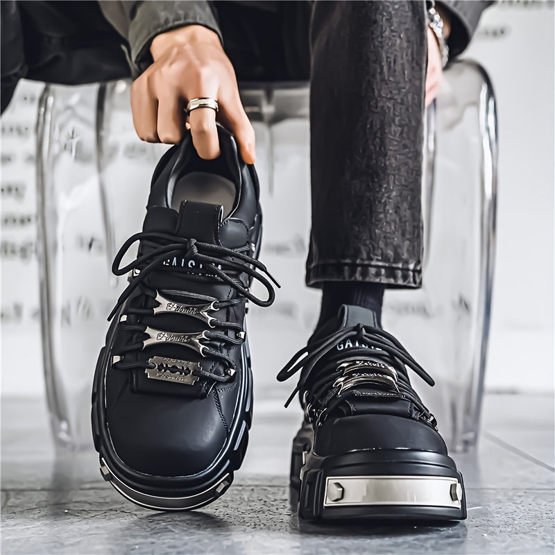 Men's Fashion Pink Platform Sneakers - Casual Streetwear Running Shoes with Durable PU Upper, Anti-Slip EVA Insole & PVC Sole, Lace-Up Design for Casual Attire SS69