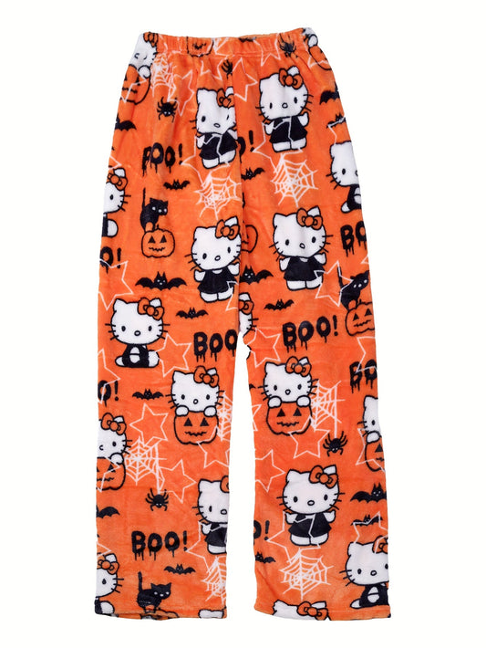 Sanrio Hello Kitty Women's Y2K Kawaii Anime Flannel Pajama Pants - Halloween Cartoon Print Sleepwear, Warm Cozy All-Season Casual Lounge Pants for Adults, Hello Kitty Pajama Pants, Adult Loungewear, Playful Sleepwear, Comfort SS69