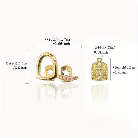 RAPIKING 2pcs Stylish Hip Hop Grillz - Punk Style, Cubic Zirconia Inlaid, Unisex Teeth Caps for Streetwear Fashion, Ideal Christmas & Carnival Gifts - SS69