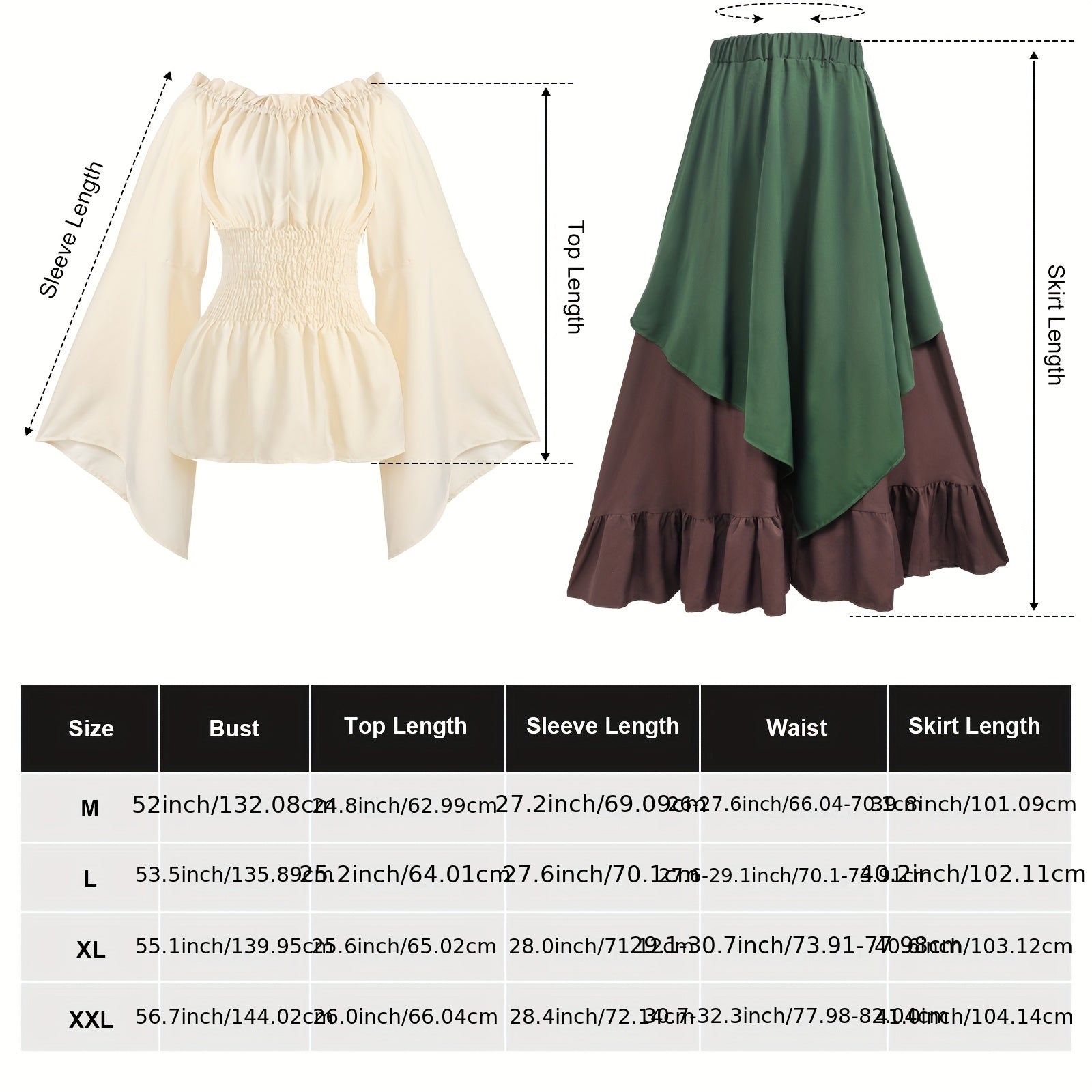 Women's Medieval Renaissance Costume - Green, X-Large, Includes Blouse, Skirt, Pouch, Corset Belt for Halloween SS69