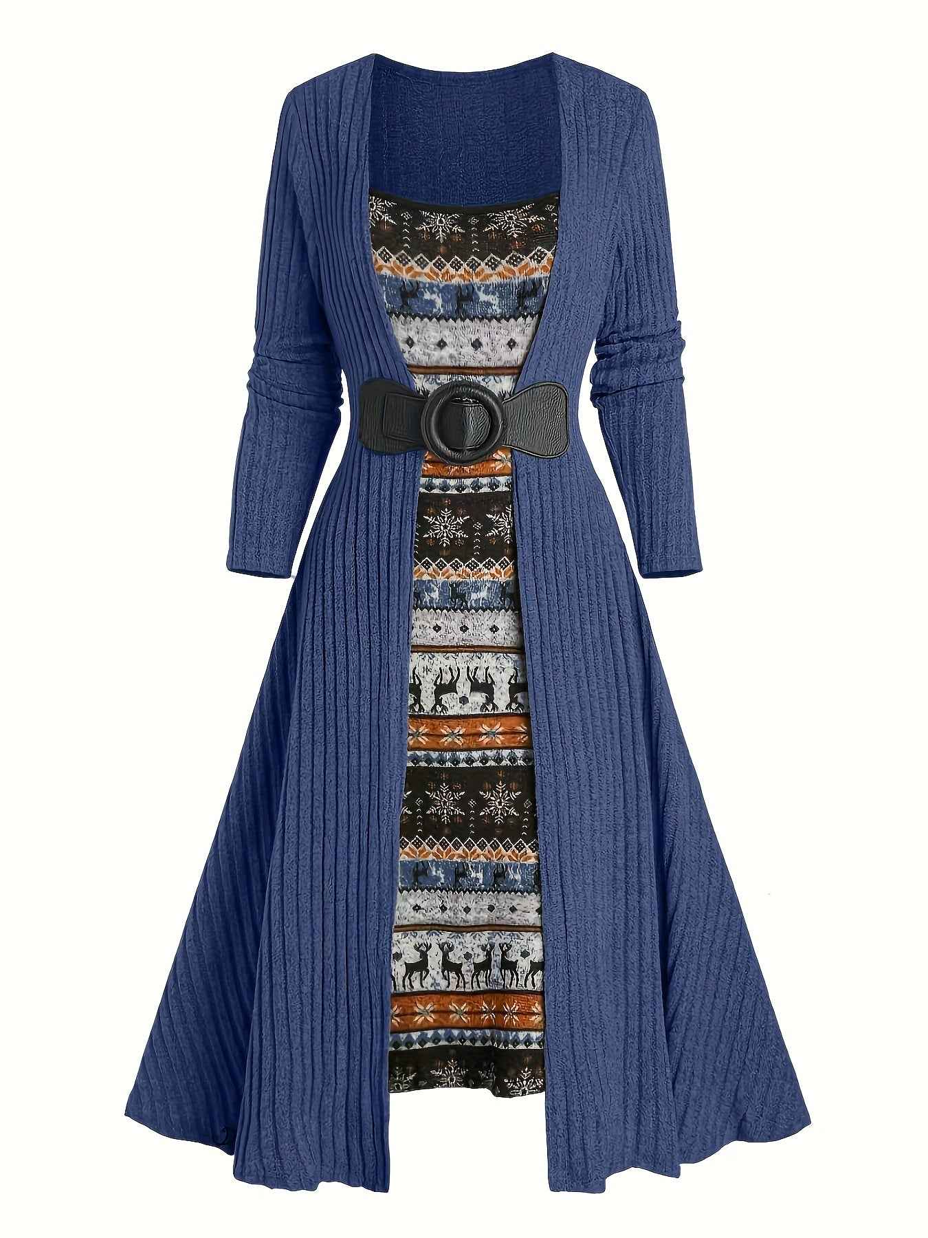 Ribbed Dress , Long-Sleeve , for Autumn And Winter , Commutes