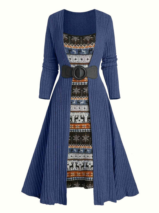 Ribbed Dress , Long-Sleeve , for Autumn And Winter , Commutes