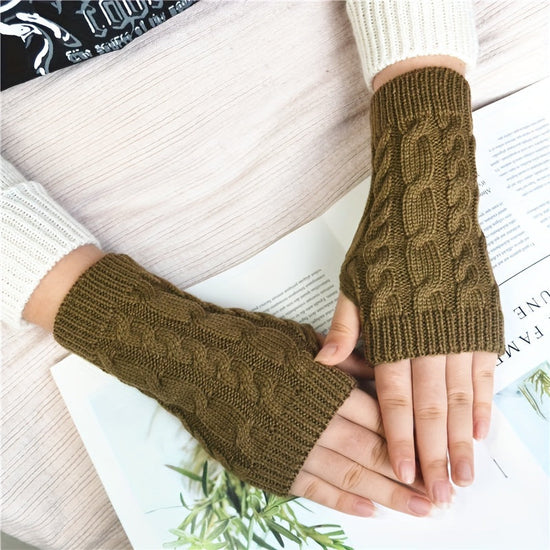 [Cozy Comfort] Women'S White Half-Finger Gloves - Elastic Fingerless Warmth, Stretchy & Comfortable for Winter Touchscreen Use, Winter Gloves SS69 9.69 Brown