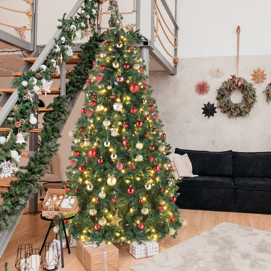 A 10-Foot Giant Pre-Lit Christmas Tree Featuring 5, 090 PVC Branches And a Sturdy Metal Stand, Perfect for Indoor Decoration. It Comes with 1, 200 Warm White Lights And 10 Colorful Modes, Suitable for Holiday Parties, Shops, SS69