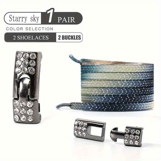 1pair Free-Tie Shoelaces With Rhinestone Buckles, Fashion Elastic Lazy Shoelaces For Sneakers Canvas Shoes Skate Shoes, Women & Men