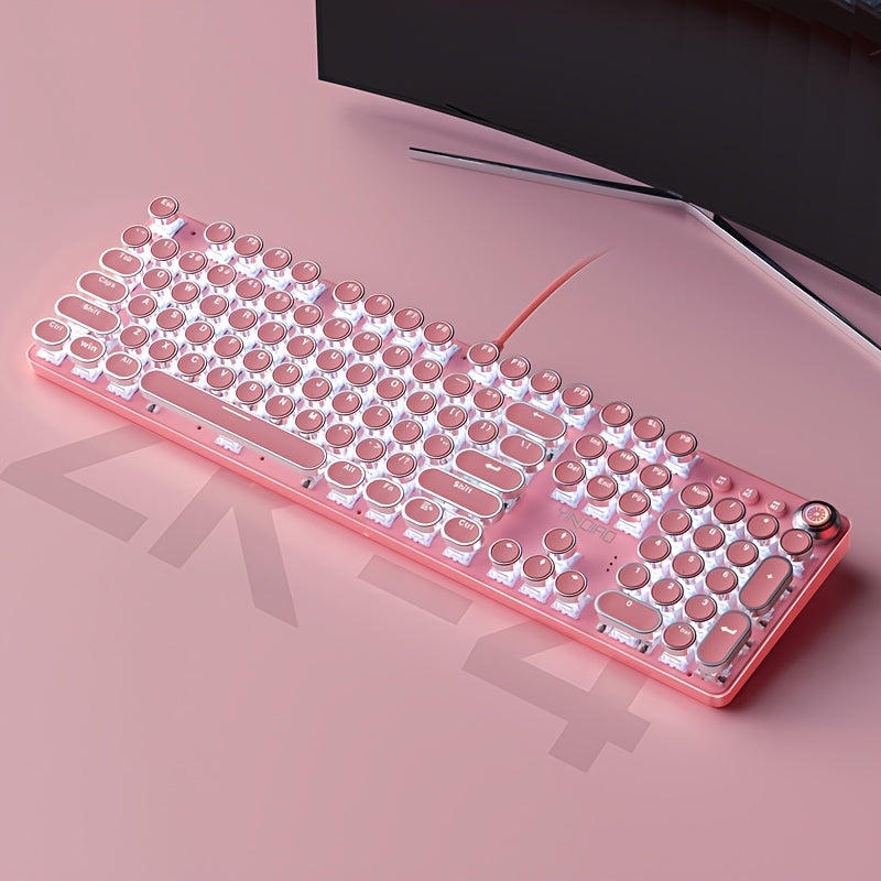 YINDIAO Pink Mechanical Keyboard with Cherry Switches - Retro Punk Design, Backlit Gaming Keyboard for Office & Home Use, Office Keyboard | Pink Keyboard | Nonslip Texture SS69 40.69 Cherry Blossom Powder [green Axis]