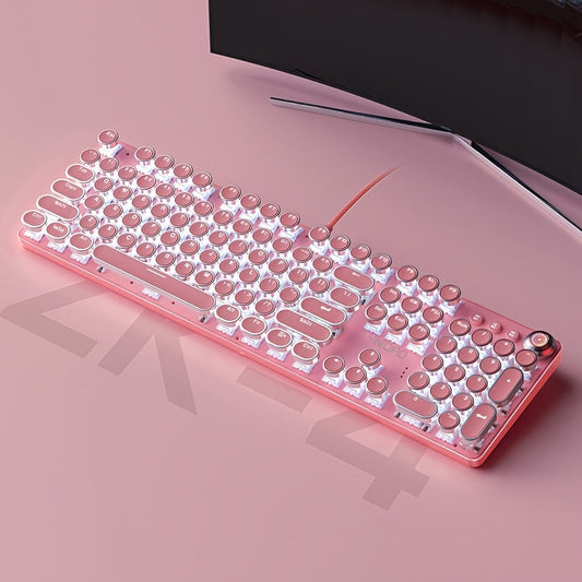 YINDIAO Pink Mechanical Keyboard with Cherry Switches - Retro Punk Design, Backlit Gaming Keyboard for Office & Home Use, Office Keyboard | Pink Keyboard | Nonslip Texture SS69 40.69 Cherry Blossom Powder [green Axis]