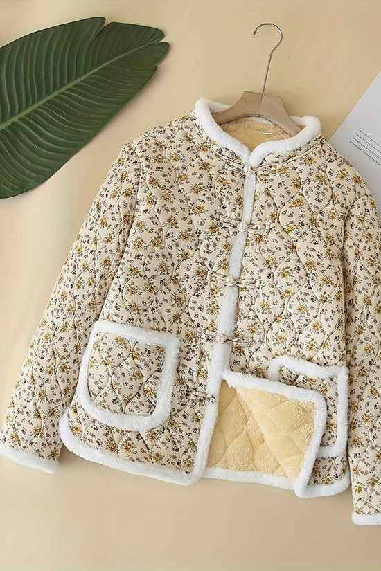 Plus Size, Women's Chinese Style Winter Coat with Cheona Collar (Standing Pronunciation) - Thick Padded Warm Jacket, Retro Button Front, Zipper Back Closure, Machine Washable Outerwear