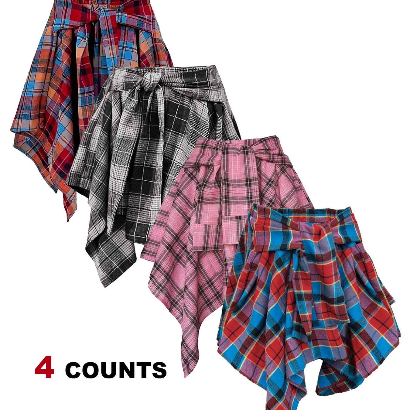 Plus Size - Plus Size - 4-Pack Plus Size Pleated Plaid Skirt | Women High Waist A-Line Elastic Waist Midi Skirt Casual Vintage Checkered Skirt With Slight Stretch Fabric
