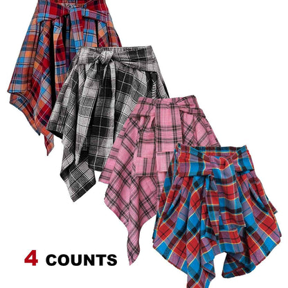 Plus Size - Plus Size - 4-Pack Plus Size Pleated Plaid Skirt | Women High Waist A-Line Elastic Waist Midi Skirt Casual Vintage Checkered Skirt With Slight Stretch Fabric