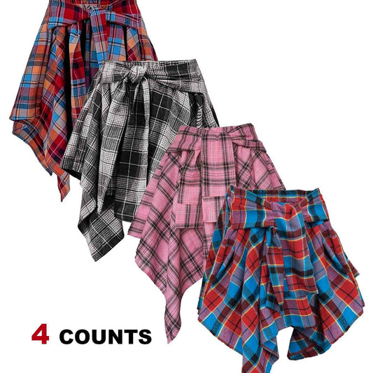 Plus Size - Plus Size - 4-Pack Plus Size Pleated Plaid Skirt | Women High Waist A-Line Elastic Waist Midi Skirt Casual Vintage Checkered Skirt With Slight Stretch Fabric