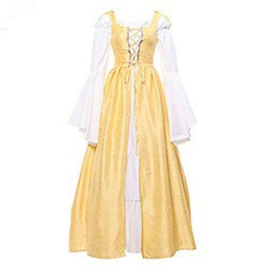 [Elegant Medieval Costume] Elegant Women's Medieval Two-Piece Costume - Renaissance Drama Outfit with Corset-like Bodice & Long Flowing Skirt | Halloween, Renaissance Faire, Themed Parties | Burgundy/White, Black/White, Green