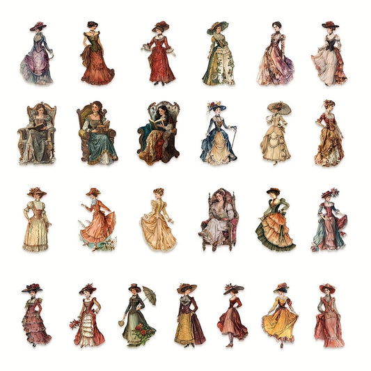 50pcs YWWBLD Vintage European & American Character Stickers - Transparent, Matte Finish, Polyethylene Terephthalate, Self-Adhesive for Scrapbooking, Luggage & Room Decorations SS69