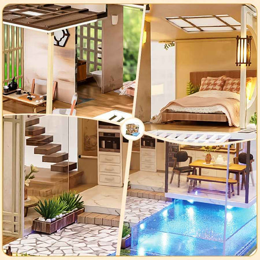 A Miniature Dollhouse Kit Featuring Furniture, a Wooden House Model Complete with a Dust Cover And a Music Box, Designed at a 1:24 Scale, Perfect As an Elegant Gift for Adult Friends Or Lovers on Their Birthday (Glue Not Incl